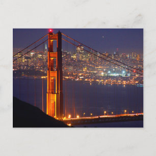 VS, Californië. Golden Gate-brug 's nachts Briefkaart