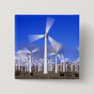VS, Californië, Mojave. Uitzicht op een windturbin Vierkante Button 5,1 Cm