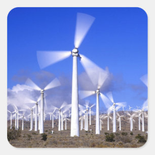 VS, Californië, Mojave. Uitzicht op een windturbin Vierkante Sticker