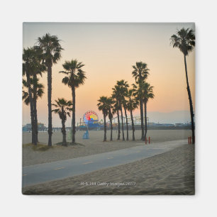 VS, Californië, Santa Monica Pier op zonsondergan Magneet