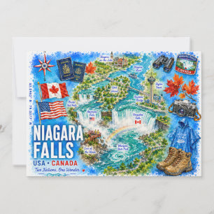VS Canada geïllustreerde kaart Niagara watervallen