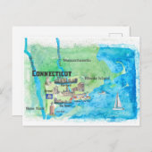 VS Connecticut Reisplattegrond Met Hoogtepunten Briefkaart (Voorkant / Achterkant)