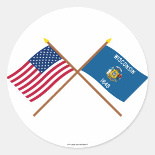 VS en Wisconsin Crossed Flags Ronde Sticker