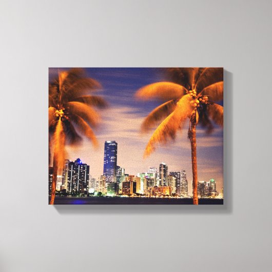 VS, Florida, Miami skyline bij schemering Canvas Afdruk (Voorkant)