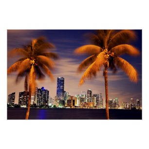 VS, Florida, Miami skyline bij schemering Perfect Poster