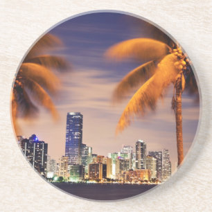 VS, Florida, Miami skyline bij schemering Zandsteen Onderzetter