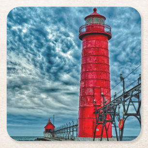 VS, Grand Haven, Michigan, vuurtoren Vierkante Kartonnen Onderzetter