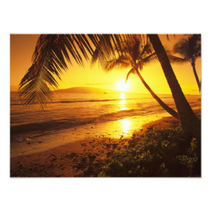 VS, Hawaï, Maui, Kleurrijke zonsondergang in een Foto Afdruk
