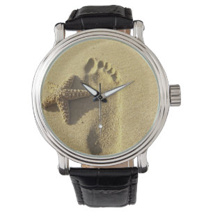 VS, Hawaï, Maui, Makena Beach, voetafdruk en Horloge
