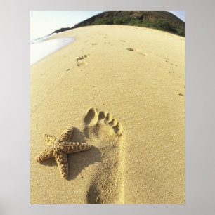 VS, Hawaï, Maui, Makena Beach, voetafdruk en Poster