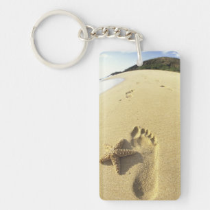 VS, Hawaï, Maui, Makena Beach, voetafdruk en Sleutelhanger