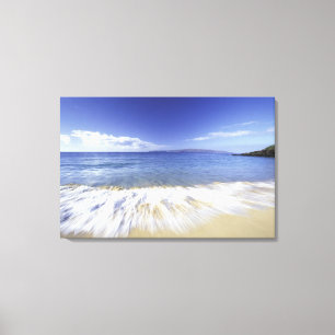 VS, Hawaï, Maui, Surfersgolven komen Makena binnen Canvas Afdruk
