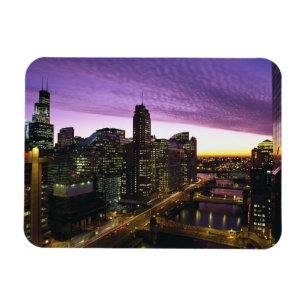 VS, IL, Chicago. Chicago skyline en rivier Magneet