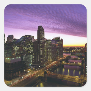 VS, IL, Chicago. Chicago skyline en rivier Vierkante Sticker