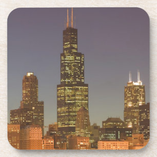 VS, Illinois, Chicago: stadsgezicht / avond Bier Onderzetter