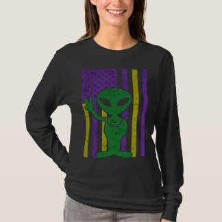 VS Mardi Gras Vlag Kralen Dragende Alien Vrede en T-shirt