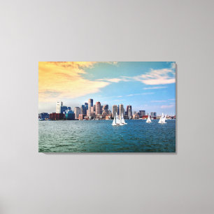 VS, Massachusetts. Boston Waterfront Silhouet 3 Canvas Afdruk