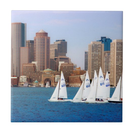 VS, Massachusetts. Boston Waterfront Skyline 4 Tegeltje (Voorkant)