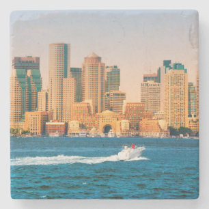 VS, Massachusetts. Panorama Boston Waterfront Stenen Onderzetter