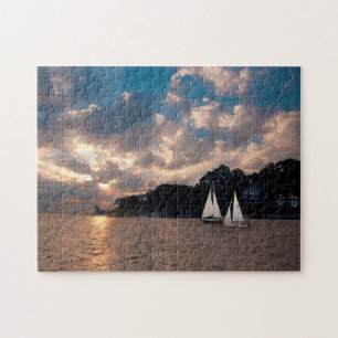 VS, Massachusetts. Zeilen bij zonsondergang Legpuzzel