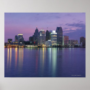 VS, Michigan, Detroit skyline, nacht Poster