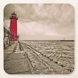 VS, Michigan, Grand Haven Lighthouse Vierkante Kartonnen Onderzetter