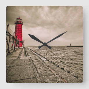 VS, Michigan, Grand Haven vuurtoren Vierkante Klok