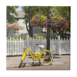 VS, Michigan, Mackinac Island. Gele fiets Tegeltje