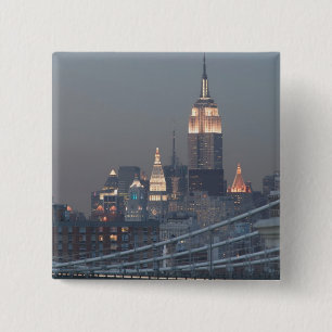 VS, New York City, Gezicht op Manhattan Bridge, Vierkante Button 5,1 Cm