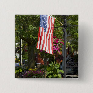 VS, New York, Lewiston. Amerikaanse vlag bevestigd Vierkante Button 5,1 Cm