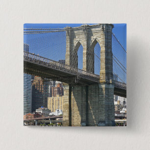 VS, New York, New York City. Brooklyn Bridge Vierkante Button 5,1 Cm