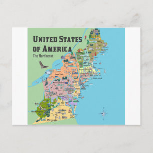 VS Noordoost-Amerikaanse reiskaart - Nieuw-Engelan Briefkaart