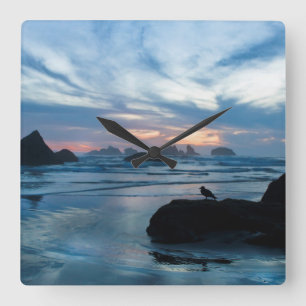 VS, Oregon, Bandon Beach. Seagull op rock Vierkante Klok