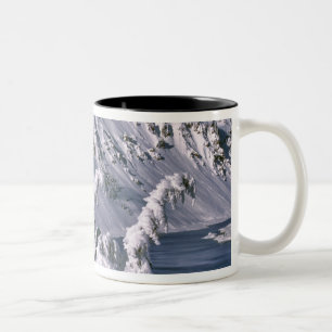 VS, Oregon, Crater Lake NP. Bomen buigen onder de Tweekleurige Koffiemok