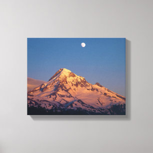 VS, Oregon, Mt Hood. Zonsondergang creëert alpengl Canvas Afdruk