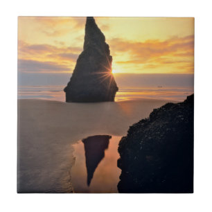VS, Oregon. Rotsformatie bij zonsondergang Tegeltje