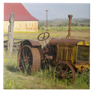 VS, Oregon, Shaniko. Roestige oude tractor in Tegeltje