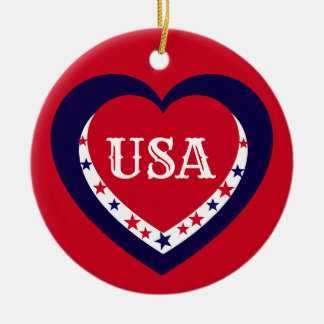 VS Patriottisch Rood Wit Blauw Hart Kerstmis Keramisch Ornament
