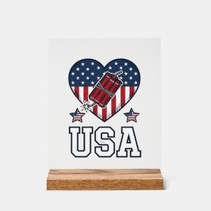 VS Patriottische Vuurwerk Hart Vintage Vector T-Sh Acryl Bord