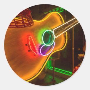 VS, Texas, Austin. Neon Gitaar Bij Chantage Ronde Sticker