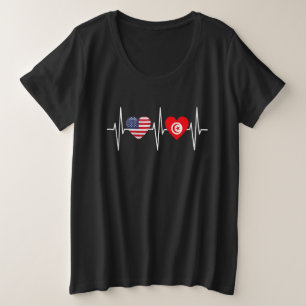 VS Tunesië Hartslag Amerika Tunesische Vlag Hart Grote Maat T-shirt
