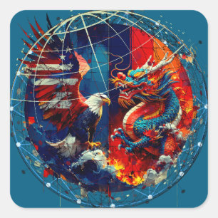 VS tussen de VS en China Vierkante Sticker