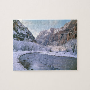 VS, Utah, Zion NP. Nieuwe sneeuw bedekt het canyon Legpuzzel