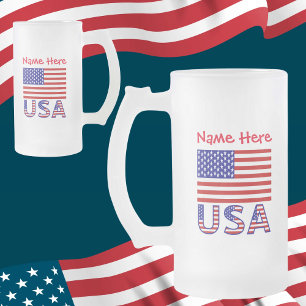 VS Verenigde Staten Amerika Vlag Rood Personalisat Matglas Bierpul