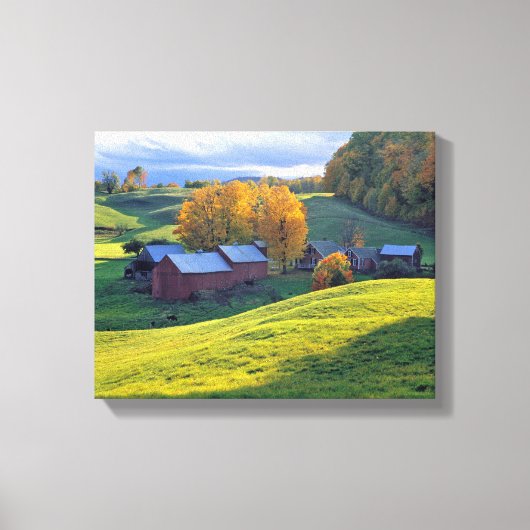VS, Vermont, Boerderij Jenne. Roterende groene heu Canvas Afdruk (Voorkant)