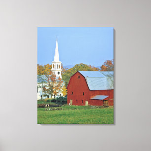 VS, Vermont, Peacham. Een rode schuur en witte Canvas Afdruk