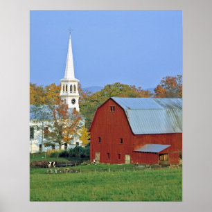 VS, Vermont, Peacham. Een rode schuur en witte Poster