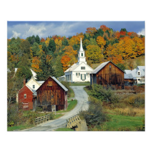 VS, Vermont, Waits River. Herfstblad toevoegt Foto Afdruk