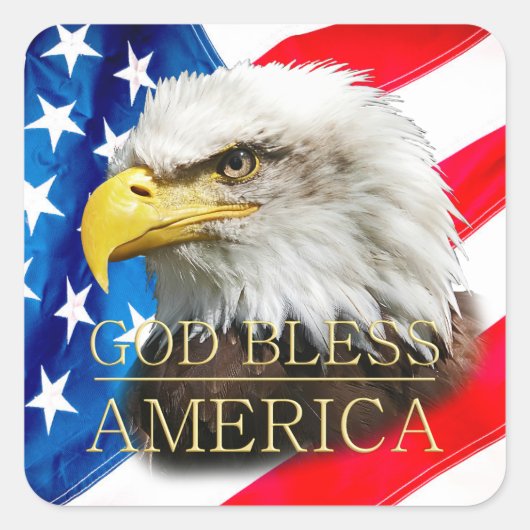 VS Vlag, Eagle, God Bless America Vierkante Sticker (Voorkant)