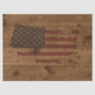 VS vormen Amerikaanse vlag boven Rustisch houtpatr Tissuepapier
